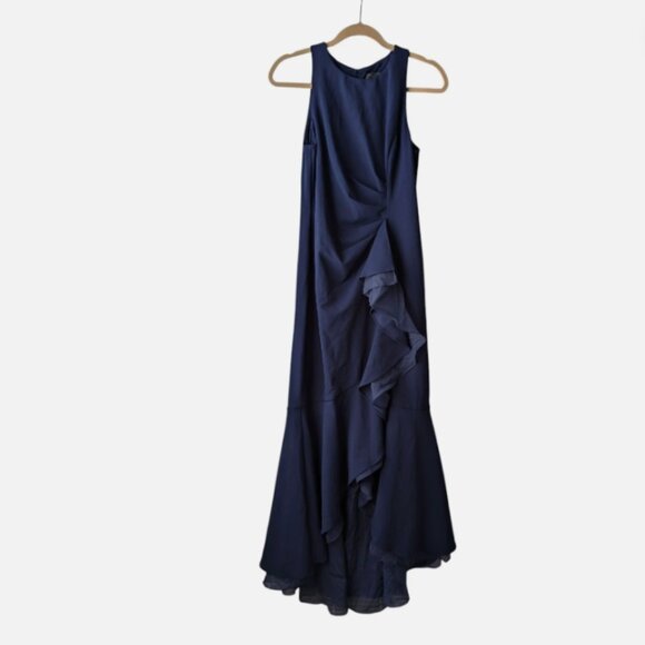 Adrianna Papell Women's Crepe Ruffle Gown Navy Size 8 - Picture 2 of 4